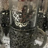 پایه استکان بااستکانهاش وقندون سیلور