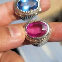 انگشتر نقره یاقوت سرخ روبی  توپاز آبی اصلی