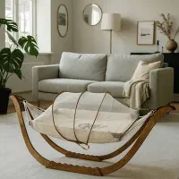 تخت گهواره ننو چوبی لاکچری.سیسمونی ماهان کارن.رباط