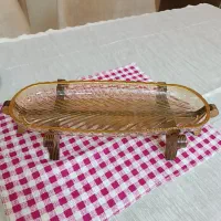 رولت خوری برگی بلور شامپاینی پایه دار چوبی