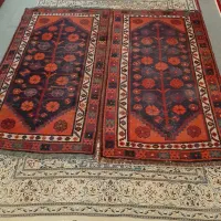 یک جفت قالیچه موزه ای دستبافت کهنه قدیمی
