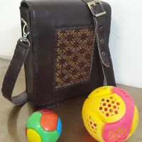 کیف چرم تلفیقی از بافت و چرم اصل