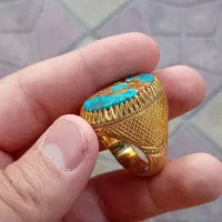 انگشتر نقره دست‌ساز فیروزه اعلا نیشابور آبکاری طلا