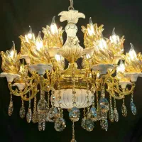 لوستر عرشیا ۸+8 تمام برنج با سرامیک طلاکوب شده