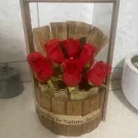 سبد گل چوبی و شکلات خوری حصیری