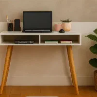 میز تحریر و لپ تاپ ، میزتحریر پایه چوبی بانک دکور