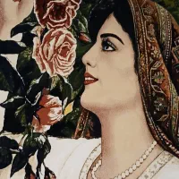 تابلو فرش دختر گلریزان ابعاد1.5×۱