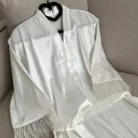 اجاره ربدوشامبر ساتن ابریشم آستین پر عروس