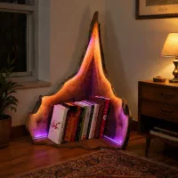 کتابخانه چوب گردو طرح قایق نورپردازی RGB ریموتی