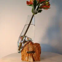گلدان سنگ و شیشه و چوب شیشه