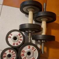 ست دمبل ۲۰ کیلویی با میله پیچی سالم