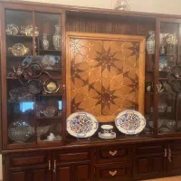 ویترین بوفه چوبی دو تیکه خاتم کاری شده آنتیک