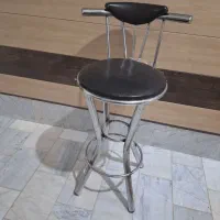 صندلی پایه بلند چرم و استیل