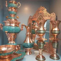 ست سماور فیروزه کوبی  و گز خوری و آینه شمعدان خاتم