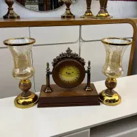 شمعدان جا شمعی جفتی ست ساعت رومیزی چوبی کادویی