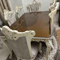 میز ناهارخوری ۶نفره کلاسیک + جلومبلی سلطنتی،درحد ن