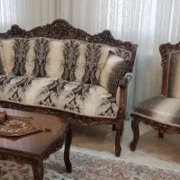 مبل استیل ۹ نفره و دو میز چوب گردو