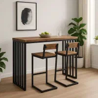 میز غذا خوری میز دو نفره با صندلی چوب و فلز