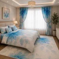 ست روتختی ساتن کج‌راه سفارشی + پرده و فرشینه