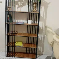 کتابخانه و شلف گلدان چوب و فلز