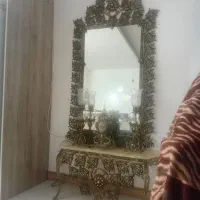 آینه و شمعدان برنز با ساعت