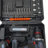 دریل شارژی با لوازم جفت باتری و کیف حمل