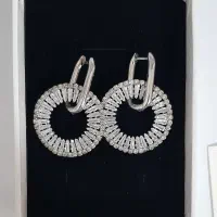 گوشواره حلقه ای نگین دار نقره ای