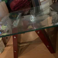 میز جلو مبلی پایه چوب فندقی شیشه ده میل