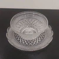کاسه و سینی کریستال آمریکایی قدیمی مدل خشتی