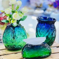 ست سه تکه شیشه ای مدل اقیانوس گلدان جا دستمال