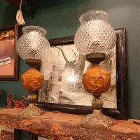چراغ  پایه دار فرانسوی برنجی قدیمی