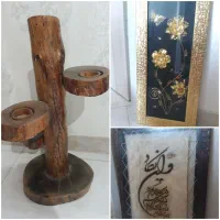 تابلوی وان یکادپوست ، تابلو گل طلایی ،جا شمعی چوبی