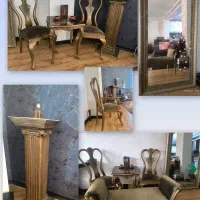 میز صندلی چایی خوری و بنچ . آینه قدی و ستون
