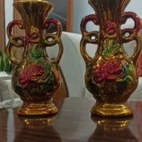 یک جفت گلدان چینی عتیقه آب طلا خورده
