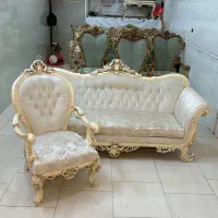 مبل سلطنتی کلاسیک مدل سانسا ورق طلا تمام چوب راش