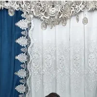 پرده حریر طرح دار همراه با والن