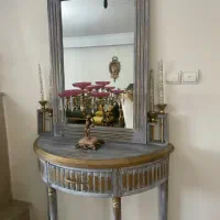 کنسول چوبی پتینه با شمعدان چوبی ست