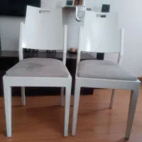 ۲ عدد صندلی چوبی سفید رویه پارچه