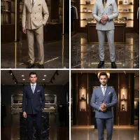 کت و شلوار پارچه بزیاق ترک / دبل برست / ۶ دکمه