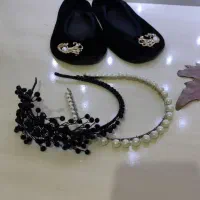 پاپوش سایز ۳۹ و تل سر سفید و مشکی هر۳ باهم ۵۰۰ ت