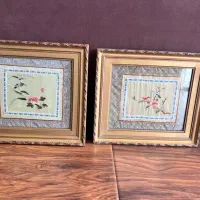 تابلو ساشیکو گلدوزی روی پارچه ابریشم ژاپن 80 ساله