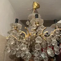 لوستر برنجی ۸ شعله کریستالی طلایی