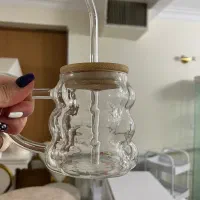 لیوان پیرکس با در بامبو و نی