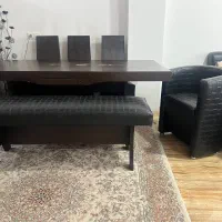 میز ناهارخوری ۸ نفره با صندلی چرمی و چوبی