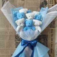 دسته گل عروسکی خرس بوکتی پاستیلی خاص