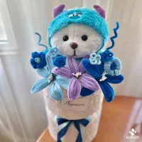 بوکت عروسک خرس سالیوان دستگل سالیوان با گل مخملی