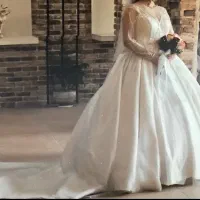 لباس عروس سنگ دوزی عربی دنباله دارکارشده شیک