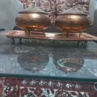 قندان و آجیل  مسی با طرح و نقش نگار و پایه