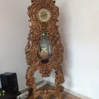 ساعت ایستاده منبت چوب گردو کار دست عتیقه