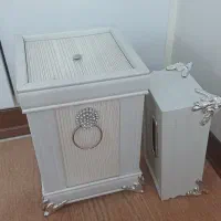 سطل و جا دستمالی تمام چوب طرح مدرن